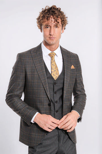 Men's Anthracite Windowpane Check 3-Piece Slim Fit Suit