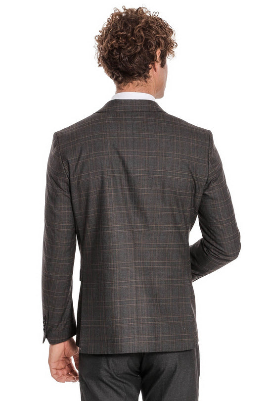 Men's Anthracite Windowpane Check 3-Piece Slim Fit Suit