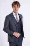 Men's Navy Blue Windowpane Check 3-Piece Slim Fit Suit