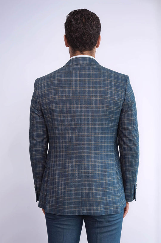 Men's Blue Glen Plaid 3-Piece Slim Fit Combination Suit