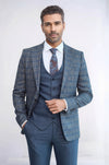 Men's Blue Glen Plaid 3-Piece Slim Fit Combination Suit