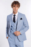 Men's Light Blue Windowpane Check 3-Piece Slim Fit Combination Suit