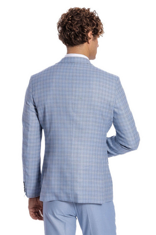 Men's Light Blue Windowpane Check 3-Piece Slim Fit Combination Suit