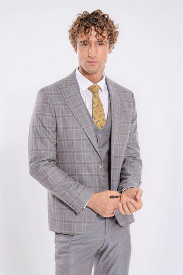 Men's Light Blue Checked 3-Piece Slim Fit Suit with Tailored Waistcoat
