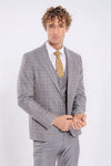 Men's Light Blue Checked 3-Piece Slim Fit Suit with Tailored Waistcoat