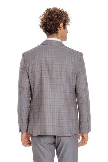 Men's Light Blue Checked 3-Piece Slim Fit Suit with Tailored Waistcoat