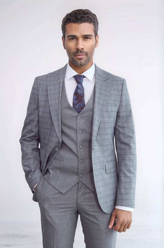 Men's Grey Glen Plaid 3-Piece Slim Fit Suit
