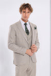 Men's Cream Windowpane Check 3-Piece Slim Fit Suit