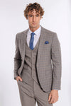 Men's Light Brown Checked 3-Piece Slim Fit Suit with Tailored Waistcoat
