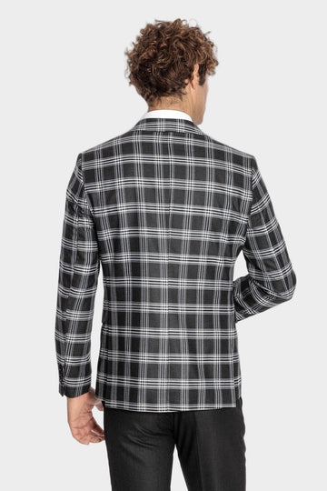 Men's Black Windowpane Check 3-Piece Slim Fit Combination Suit
