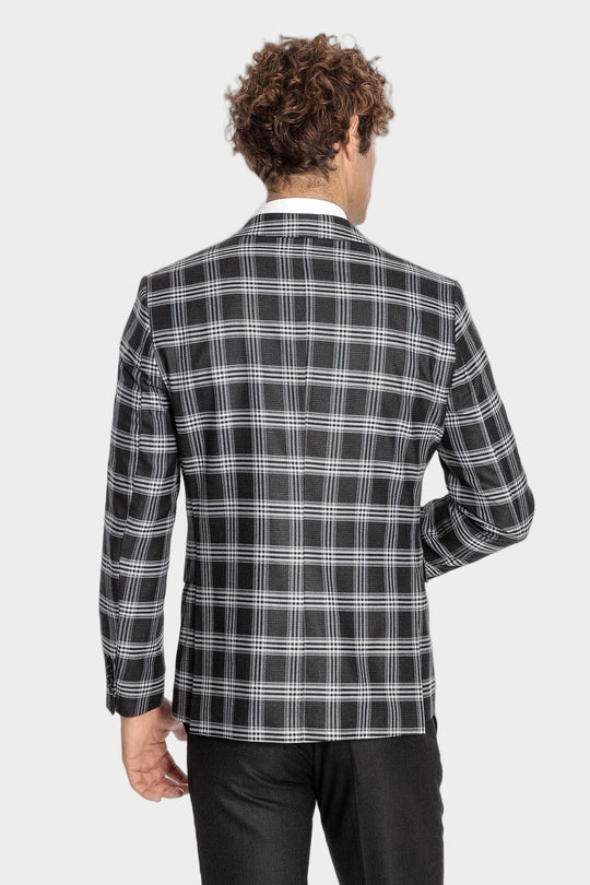 Men's Black Windowpane Check 3-Piece Slim Fit Combination Suit