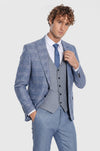 Men's Light Blue Windowpane Check 3-Piece Combination Suit