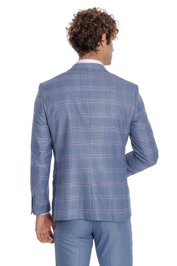 Men's Light Blue Windowpane Check 3-Piece Combination Suit