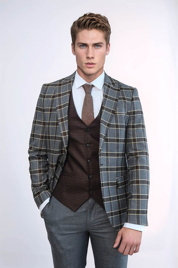 Men's Anthracite Windowpane Check 3-Piece Combination Suit