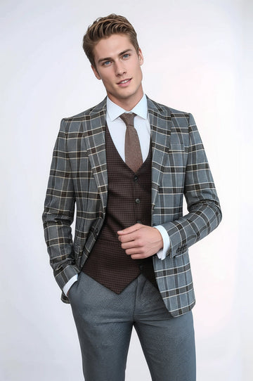Men's Anthracite Windowpane Check 3-Piece Combination Suit