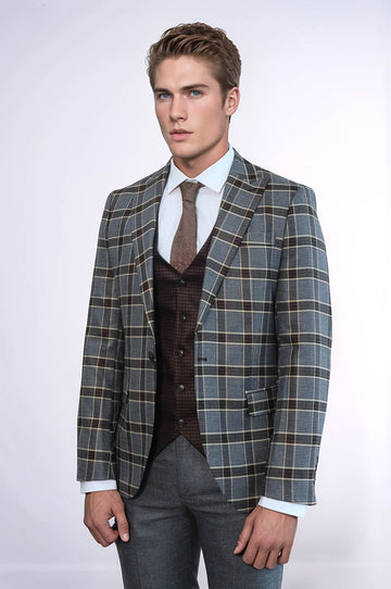 Men's Anthracite Windowpane Check 3-Piece Combination Suit