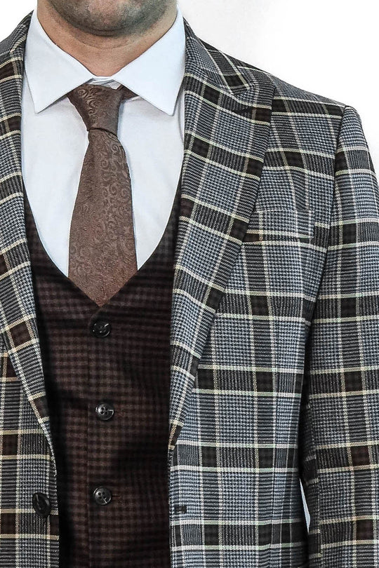 Men's Anthracite Windowpane Check 3-Piece Combination Suit