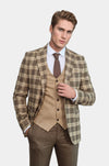 Men's Light Brown Windowpane Check 3-Piece Slim Fit Combination Suit
