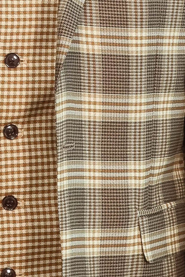 Men's Light Brown Windowpane Check 3-Piece Slim Fit Combination Suit