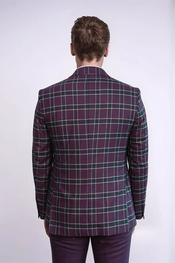 Men's Burgundy Windowpane Check 3-Piece Slim Fit Combination Suit