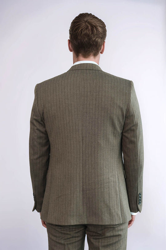 Men's Hickory Brown Pinstripe 3-Piece Slim Fit Suit