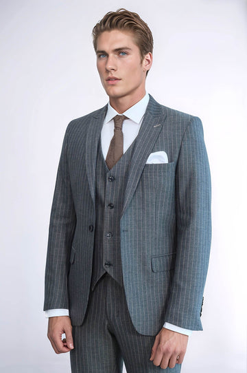 Men's Charcoal Anthracite Pinstripe 3-Piece Slim Fit Suit