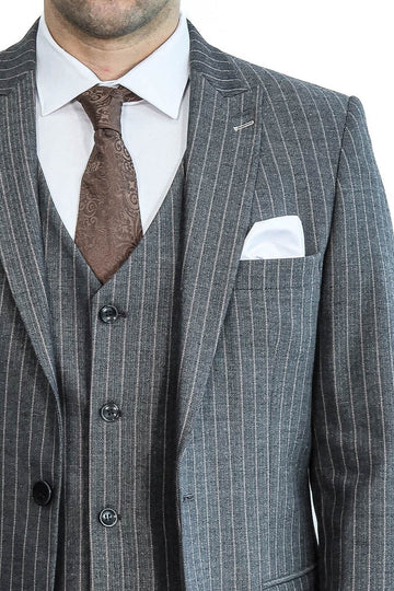 Men's Charcoal Anthracite Pinstripe 3-Piece Slim Fit Suit