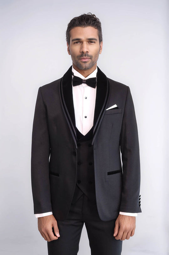 Black 3-Piece Velvet Shawl Collar Tuxedo | Wessi