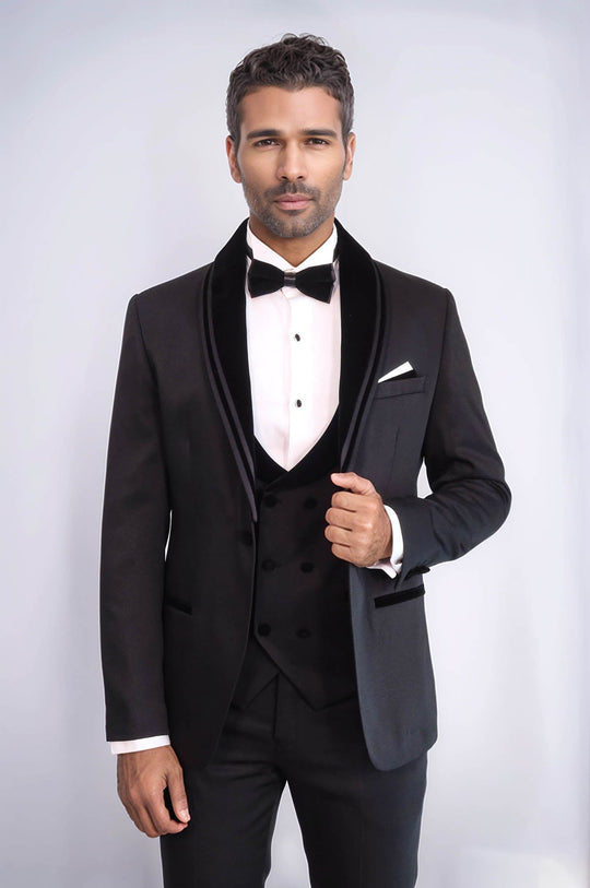 Black 3-Piece Velvet Shawl Collar Tuxedo | Wessi