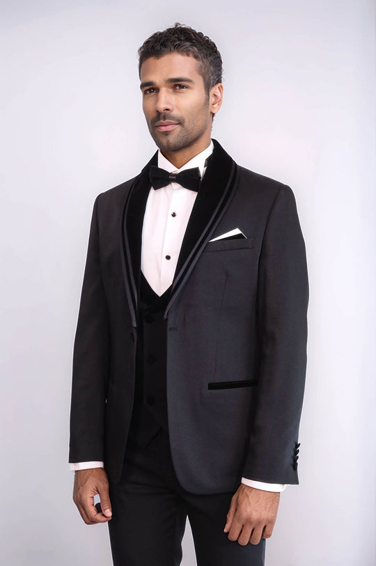 Black 3-Piece Velvet Shawl Collar Tuxedo | Wessi