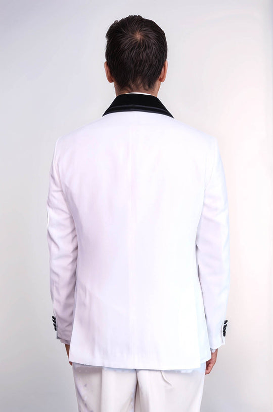 White 3-Piece Velvet Shawl Collar Tuxedo | Wessi
