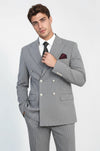 Men's Grey Pinstripe Double-Breasted Suit with Silver-Tone Buttons