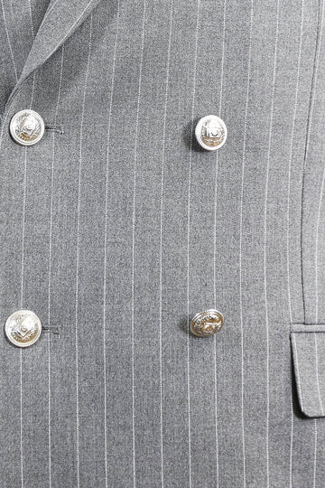 Men's Grey Pinstripe Double-Breasted Suit with Silver-Tone Buttons
