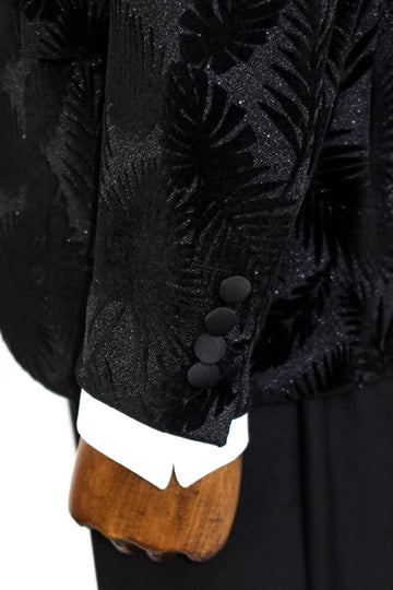 Men’s Midnight Black Shiny Leaf Jacquard Slim Fit Peak Lapel Dinner Jacket