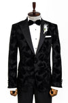 Men’s Midnight Black Shiny Leaf Jacquard Slim Fit Peak Lapel Dinner Jacket