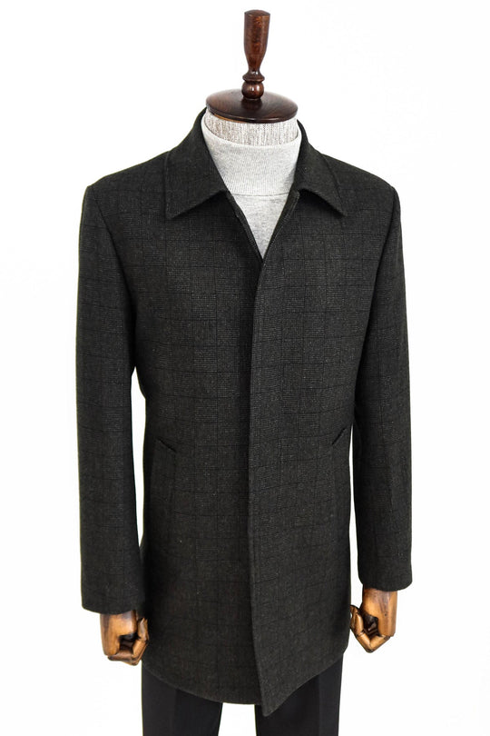 Black Slim Fit Hidden Button Peak Lapel Short Coat | Wessi