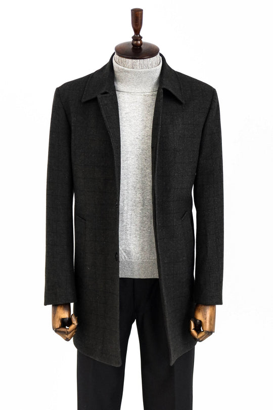 Black Slim Fit Hidden Button Peak Lapel Short Coat | Wessi