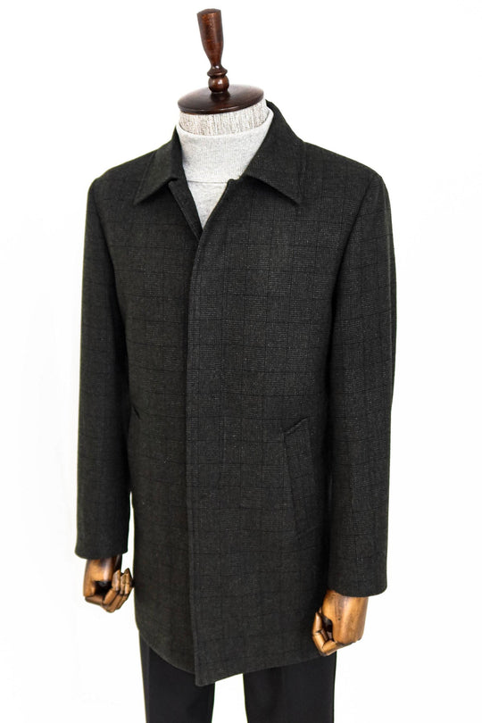 Black Slim Fit Hidden Button Peak Lapel Short Coat | Wessi
