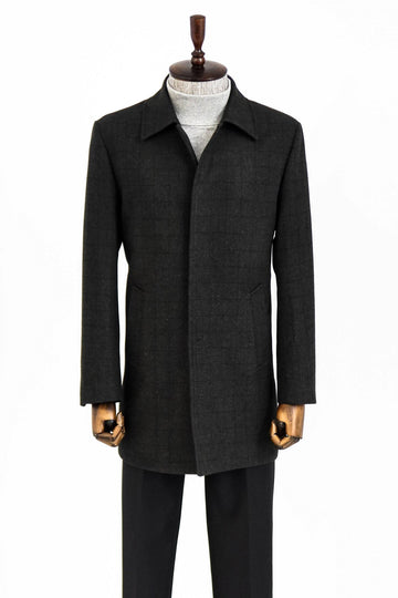 Black Slim Fit Hidden Button Peak Lapel Short Coat | Wessi