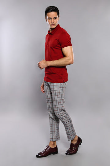 Men's Burgundy Plain Slim Fit Polo T-Shirt | Wessi