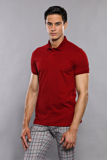 Men's Burgundy Plain Slim Fit Polo T-Shirt | Wessi