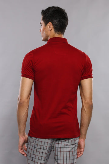 Men's Burgundy Plain Slim Fit Polo T-Shirt | Wessi