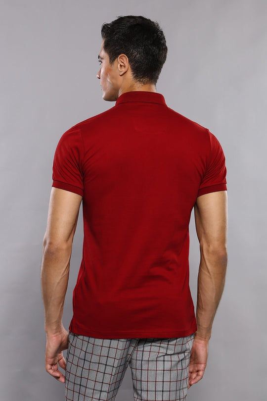 Men's Burgundy Plain Slim Fit Polo T-Shirt | Wessi