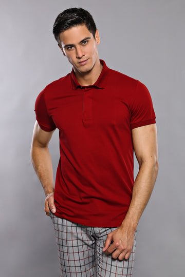 Men's Burgundy Plain Slim Fit Polo T-Shirt | Wessi