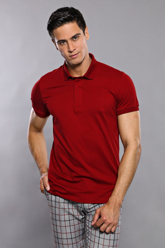 Men's Burgundy Plain Slim Fit Polo T-Shirt | Wessi