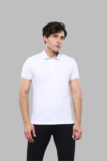 Men's White Plain Slim Fit Polo T-Shirt | Wessi