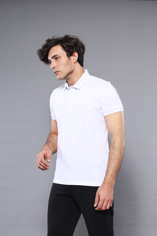 Men's White Plain Slim Fit Polo T-Shirt | Wessi