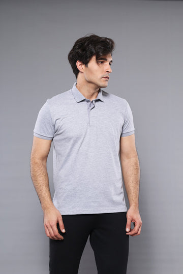 Men's Grey Plain Slim Fit Polo T-Shirt | Wessi