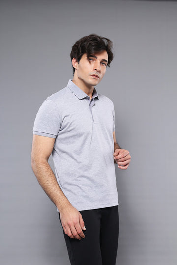 Men's Grey Plain Slim Fit Polo T-Shirt | Wessi
