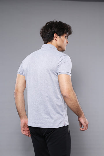 Men's Grey Plain Slim Fit Polo T-Shirt | Wessi